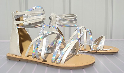 Cat & Jack Dion Big Girls' Size 4 White & Iridescent Strappy Gladiator Sandals