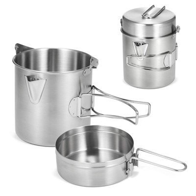 1L Stainless Steel Cooking Kettle Portable  Camping Backpacking Pot S8H3