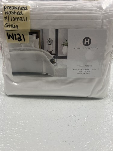 Hotel Collection Italian Percale King Duvet Cover White/Silver Preowned