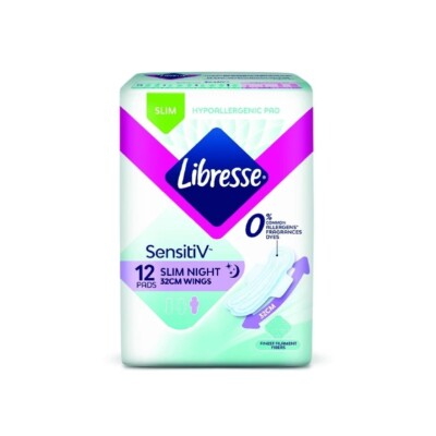 LIBRESSE SensitiV Maxi Night 32cm Wings 12 Pads -Hypoallergenic Pad (3Packs)