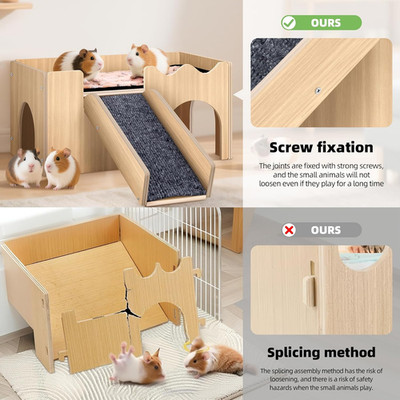 Large Guinea Pig Castle Sturdy Wooden Small Animal Bed Platform Upgraded Wooden