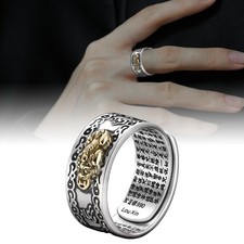 Feng Shui Pixiu Mani Mantra Protection Wealth Ring Quality Lucky Adjustable CW