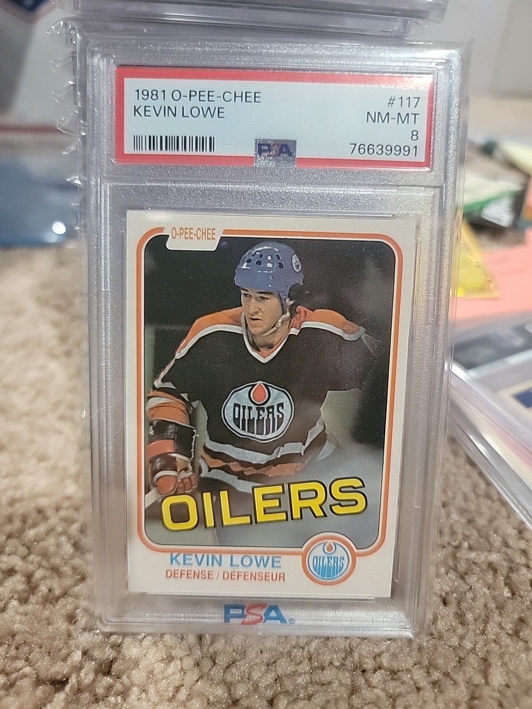 1981 O-PEE-CHEE #117 KEVIN LOWE RC OILERS HOF PSA 8
