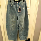 SCOOP Women's Medium Wash Blue Denim High Rise Barrel Jeans Distressed 5-Pocket — photo 1