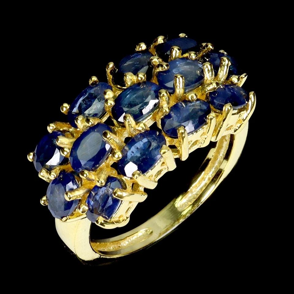 925 Anello Argento Sterling Ovale Zaffiro Blu 5x3mm Naturale Gemma Gioielli Sz 7 - Immagine 2 di 4