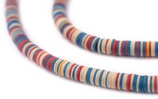 Beige Blue Red Medley Vinyl Phono Record Beads 6mm Ghana African Multicolor Disk