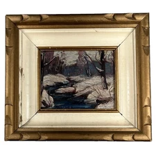 HERBERT WAGNER IMPRESSIONIST SNOWSCAPE SMALL DOLL HOUSE ANTIQUE OIL PAINTING