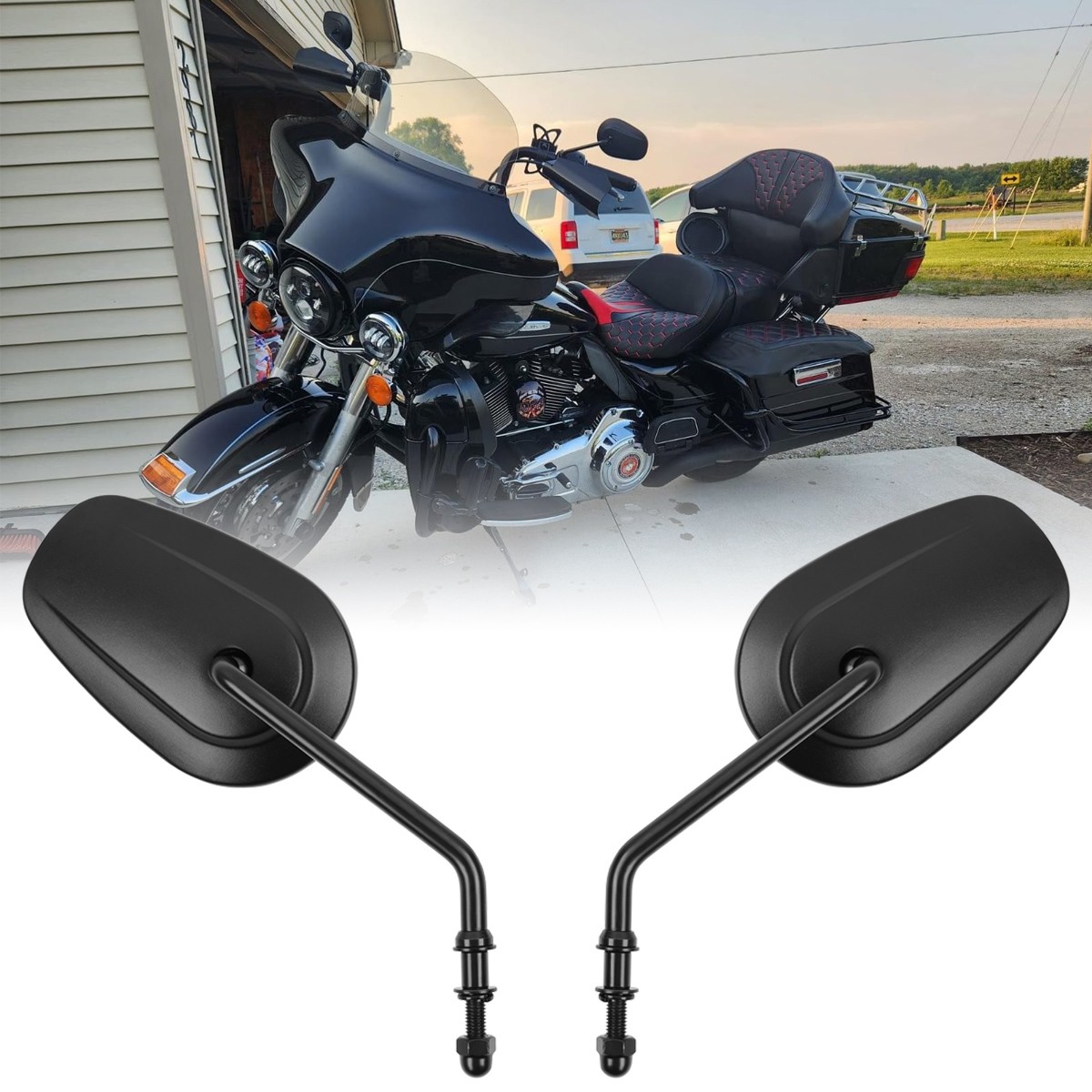 2x Long Stem Rearview Mirrors For Harley Touring Electra Street