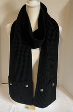NWT Michael Kors Womens Black Knit Pocket Scarf Silver MK Buttons Wool Blend OS