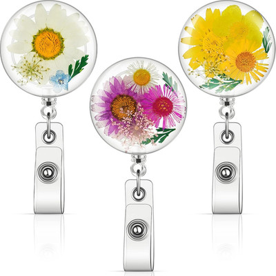 Epakh 3 Pcs Flower Badge Reel Convenient Nurse Badge Reel Gifts Retractable