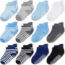 Ankle Grip Socks Boys Stripe Multicolor - 12 pair, 6-12 Months