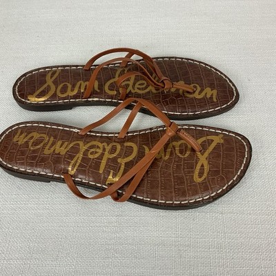 Sam Edelman Gerianne Croc-embossed Texture Flip Flop Sandals Tan Leather Size 7M