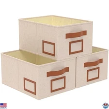 OUTBROS 3-Pack Foldable Fabric Storage Baskets - Beige Organizers with Handles