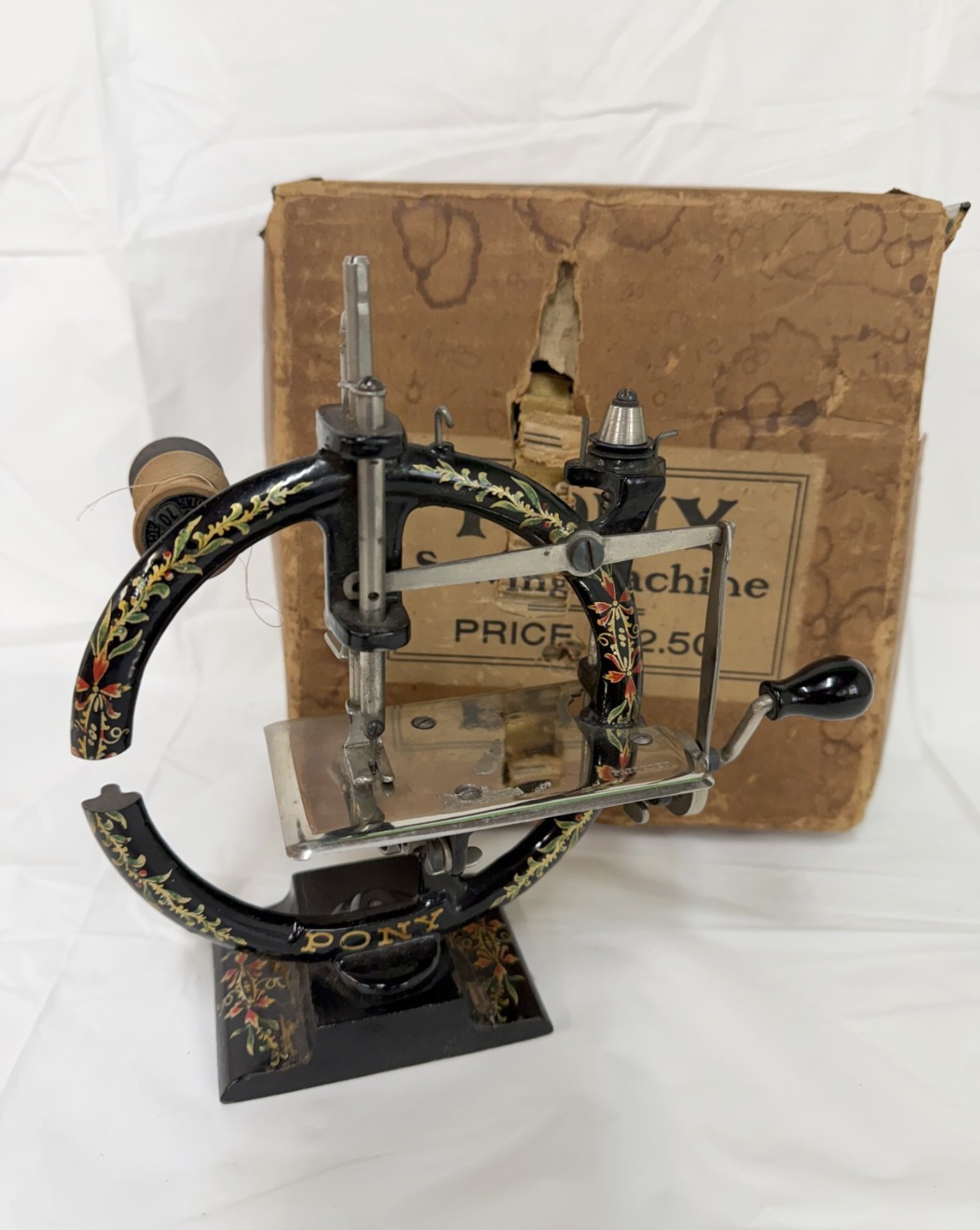 RARE Antique SEWING MACHINE PONY Child's Size Toy Foley & Williams with Orig Box