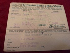 Antique Vintage Historical Oregon Title 1937 Oldsmobile Six Cyl. Sedan