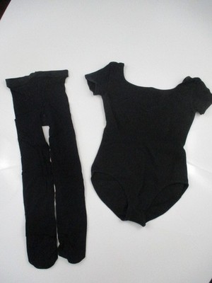 REVOLUTION Dance Costume Large L Child Black One-piece Leotard Tights Girl 9 yrs