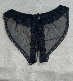 Vintage Fredericks of Hollywood Nylon Black Crotchless Sheer Lace Sequins L