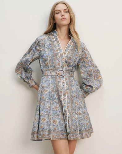 NEW VERONICA BEARD Kumar Belted Mini Dress Blue Jay Multi