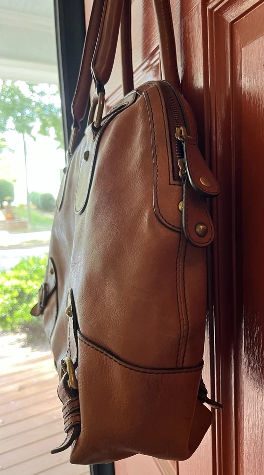 Vintage Banana Republic Cognac Leather Extra Large Dome Bowler Tote Shoulder Bag - Image 4 of 4