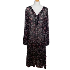 Primark Women's Dress UK 10 Black Floral Sheer Chiffon Midi