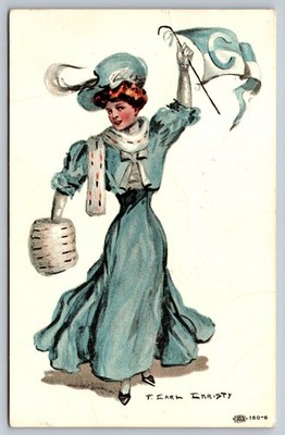 Vintage T. Earl Christy Woman with Flag Postcard Early 1900s Art