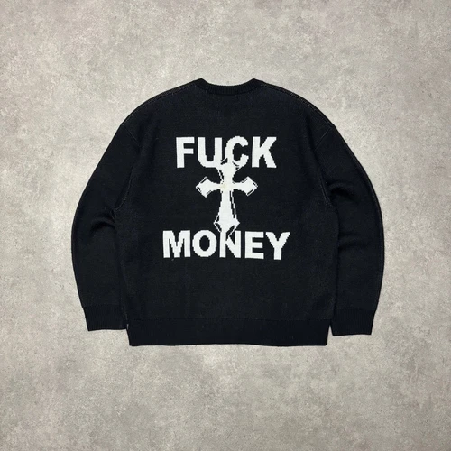 Pull tricoté lourd Supreme noir F**k argent (L)
