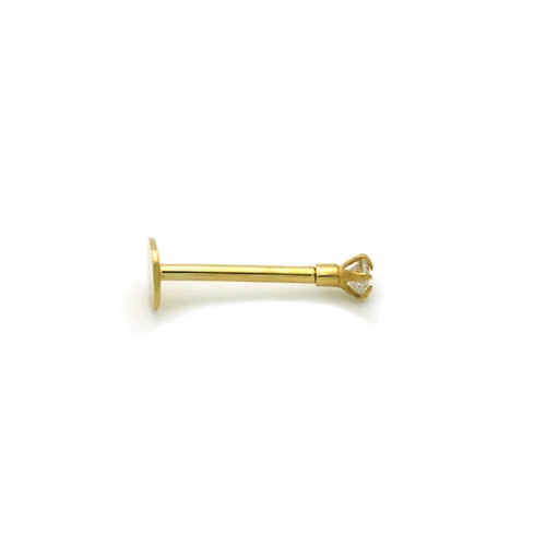 14K Yellow Gold Prong Set CZ Lip Labret/Monroes 16g 3/8" Body Piercing Screws - 第 3/4 張圖片