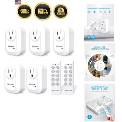 Wireless Light Switch Remote Control Outlet Kit 5 Outlets Up to 100 ft Range