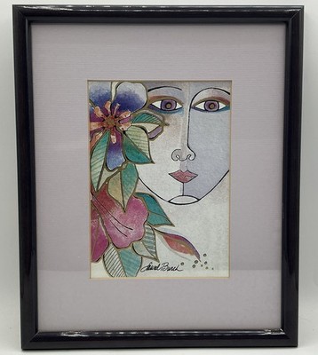Laurel Burch Framed Art Print Spirit of Woman Flowers Colorful Boho Vtg. 10x12