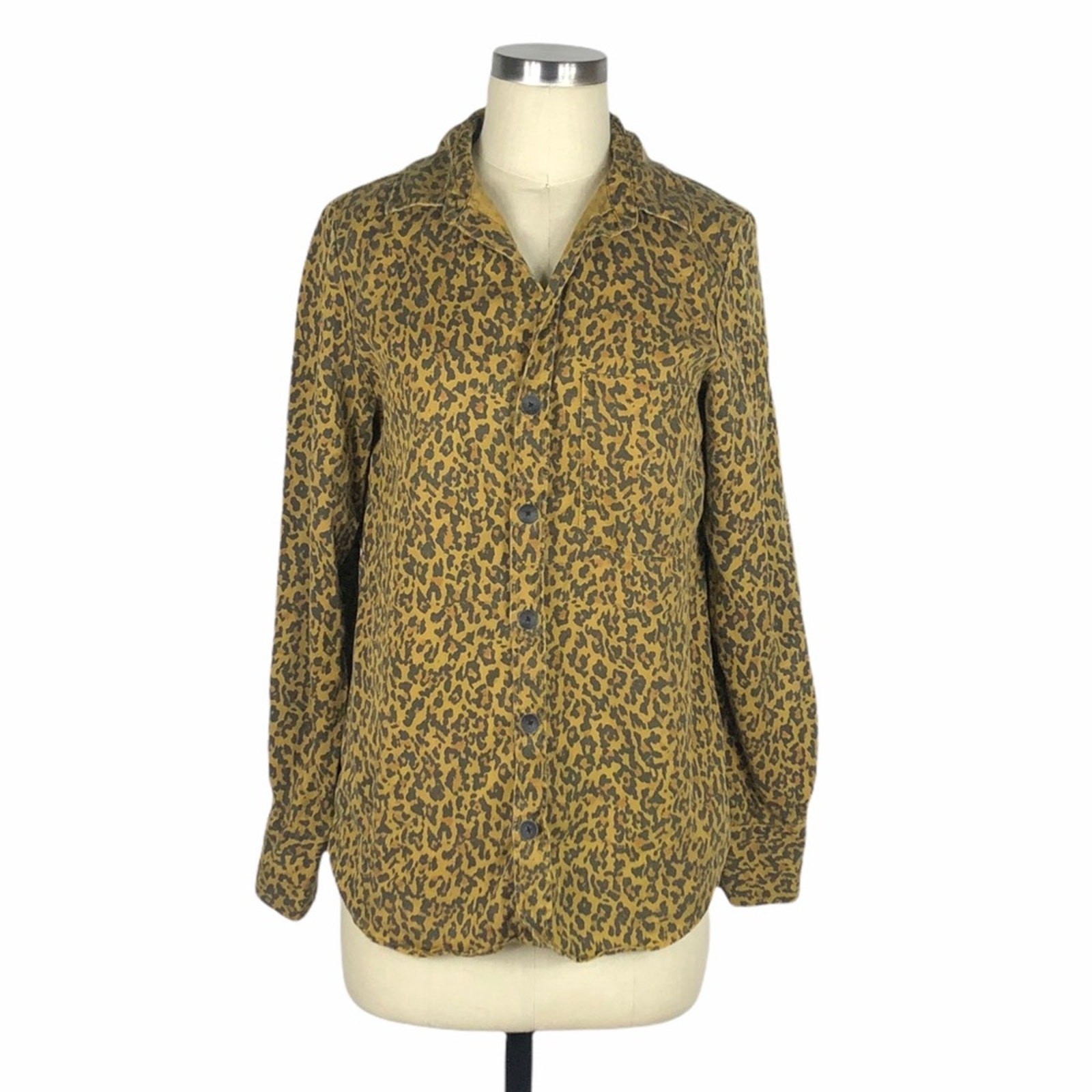 ZARA Premium Denim Collection Leopard Print Brown Shirt S Button