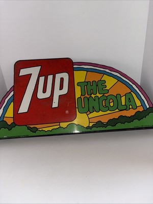 7-UP THE UNCOLA RARE Metal Sign Sunburst Peter MAXX Vtg Original 1971 USA