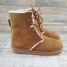 Koolaburra By UGG Advay Womens Boots Sz 9 Chestnut Brown Suede Faux-Fur Lace Up