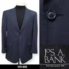 JOS A BANK mens solid blue 100% WOOL sport coat suit jacket blazer 44 L