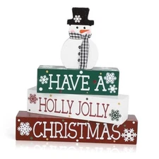 4 Pcs Christmas Decorations Indoor Wooden Snowman Table Sign Decor Large Red