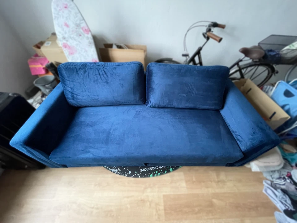 WIE NEU: BRUNO 2er-Boxspring-Schlafsofa 140x200 cm Liegefläche, Samtblau - Bild 2 von 4