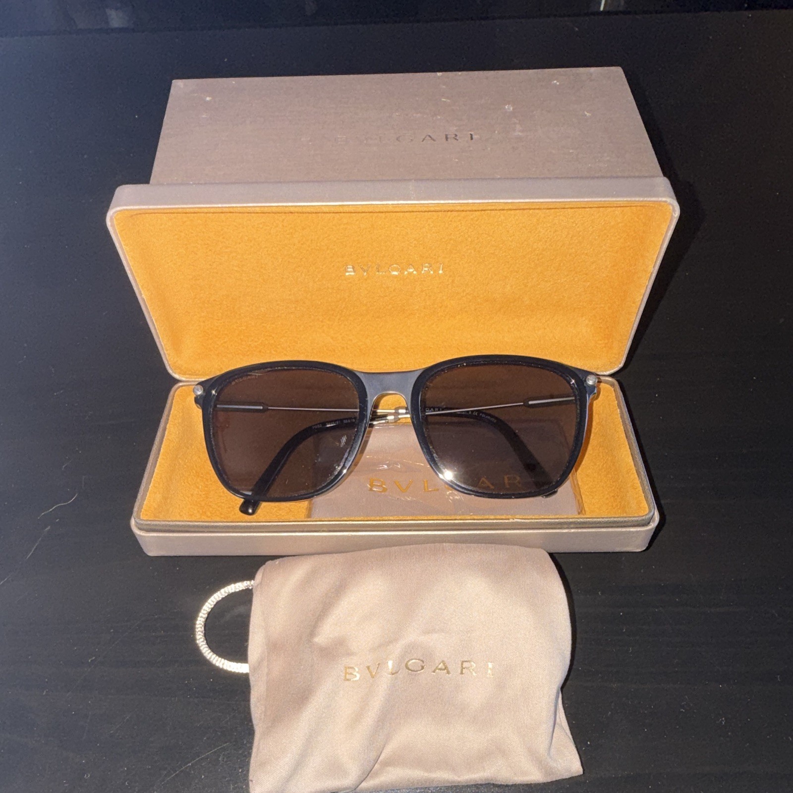 BVLGARI Men Sunglasses Black Plastic Frame Polarized Grey Lens