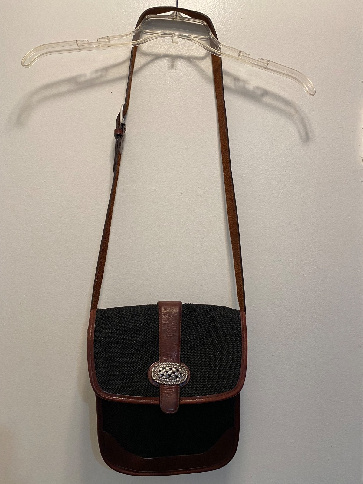 Brighton Vintage Shoulder Bag Brown Black Leather Canvas Messenger Purse thumbnail 2