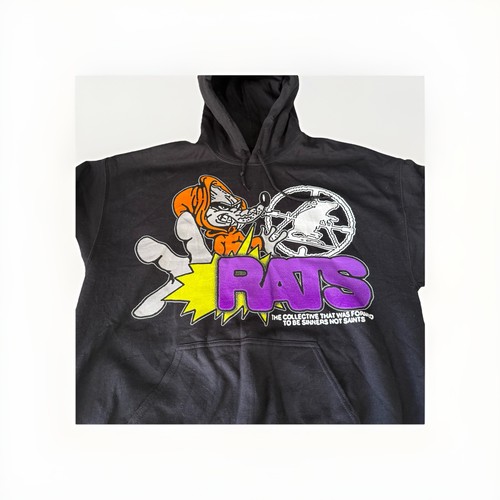 Rats Get Fat Hoodie Pullover Sweatshirt XL Sinners Not Saints Tattoo Streetwear