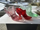 Lot of 3 Vintage Fenton Glass Slipper Shoes Cabbage Rose Pattern