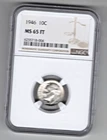 1946 ROOSEVELT DIME NGC MS 65 FT GREAT LUSTER BETTR JUST GRADED FIRST YEAR ISSUE