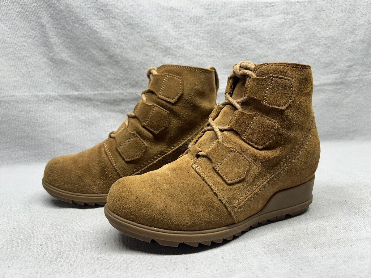 Sorel 1870421224 Evie Women's Tan Suede Lace Up Wedge Ankle Booties Boots