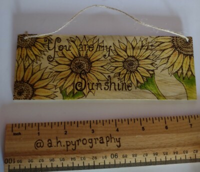 Du bist mein Sonnenschein Sonnenblume Schild handpyrografiert & Original Kunst 19 x 7 cm