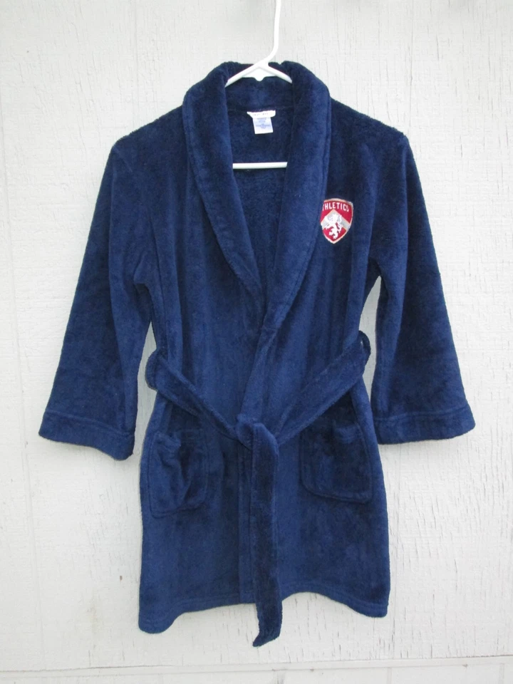 ❤ CHEROKEE Bata de felpa polar para niños M 8 10 azul marino emblema de atletismo bolsillos cinturón Foto 2 de 4