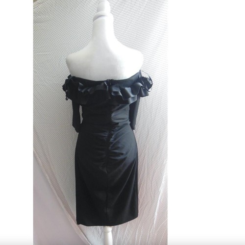 NEW XSCAPE Black RUFFLE Off The Shoulder BRYNLEIGH Scuba Crepe COCKTAIL DRESS 16 - Picture 8 of 8