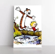 Calvin And Hobbes Framed Canvas Wall Art Print - Kids Cartoon Bill Watterson