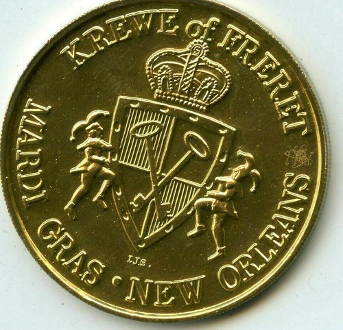 Mardi Gras Doubloon Krewe of Freret 1978 aluminio dorado - Imagen 2 de 2