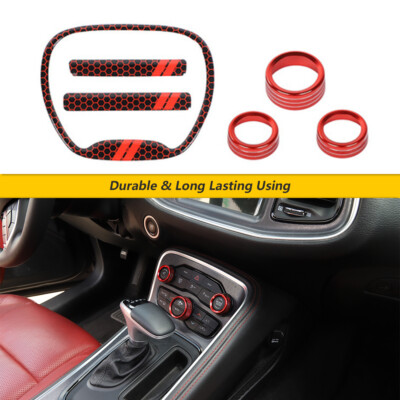 6x Steering Wheel & Air Condition Audio Switch Trim For Dodge Challenger 15+ Red
