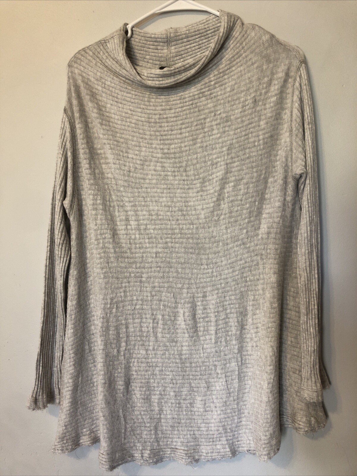 We The Free Free People Gray Knit Tunic Top Sweater Cowl Neck Cutout Back Size S