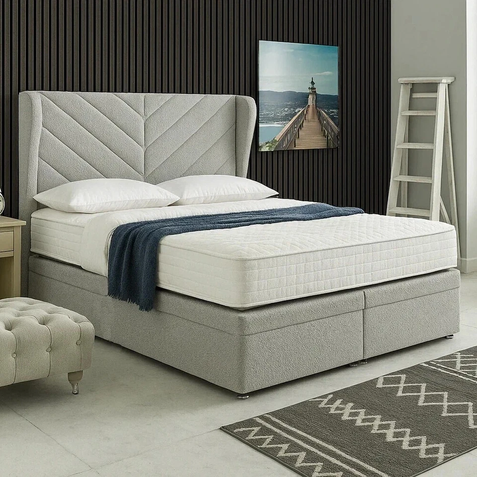 RICHMOND BEDS Valencia Ottoman Bed Frame Winged Upholstered Storage Divan Base with Headboard