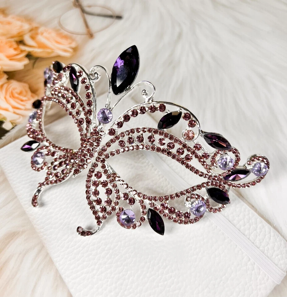 Butterfly Masquerade Mask, Purple Wedding Party Mask, Mardi Gras, New Year Party - Image 2 of 4